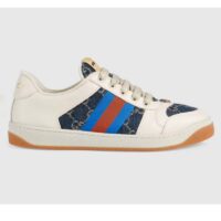 Gucci Unisex Screener GG Sneaker Blue Ivory Web Cream Scrap Less Leather