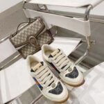 Gucci Unisex Screener GG Sneaker Blue Ivory Web Cream Scrap Less Leather - Image 2
