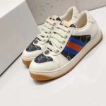 Gucci Unisex Screener GG Sneaker Blue Ivory Web Cream Scrap Less Leather - Image 3