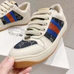 Gucci Unisex Screener GG Sneaker Blue Ivory Web Cream Scrap Less Leather - Image 9