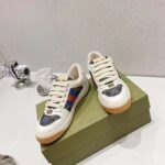 Gucci Unisex Screener GG Sneaker Blue Ivory Web Cream Scrap Less Leather - Image 8