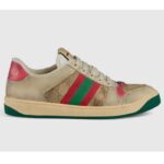 Gucci Unisex Screener Leder Sneaker GG Canvas Grün Orange Web 3cm Absatz