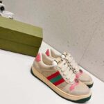 Gucci Unisex Screener Leather Sneaker GG Canvas Green Orange Web 3cm Heel – Bild 2