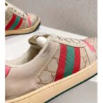 Gucci Unisex Screener Leather Sneaker GG Canvas Green Orange Web 3cm Heel – Bild 9