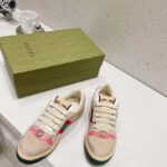 Gucci Unisex Screener Leather Sneaker GG Canvas Green Orange Web 3cm Heel – Bild 7