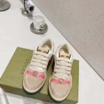 Gucci Unisex Screener Leather Sneaker GG Canvas Green Orange Web 3cm Heel – Bild 3