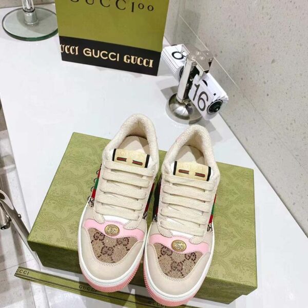 Gucci Unisex Screener Sneaker Crystals Beige Ebony GG Canvas 3.6 cm Heel (17)