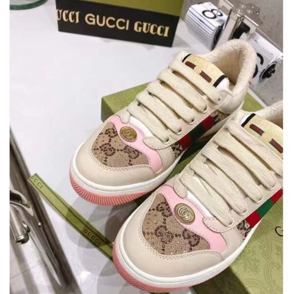 Gucci Unisex Screener Sneaker Crystals Beige Ebony GG Canvas 3.6 cm Heel (4)