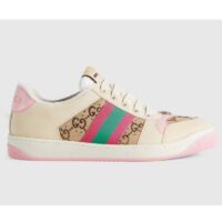 Gucci Unisex Screener Sneaker Crystals Beige Ebony GG Canvas 3.6 cm Heel (6)