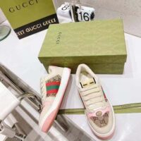 Gucci Unisex Screener Sneaker Crystals Beige Ebony GG Canvas 3.6 cm Heel (6)