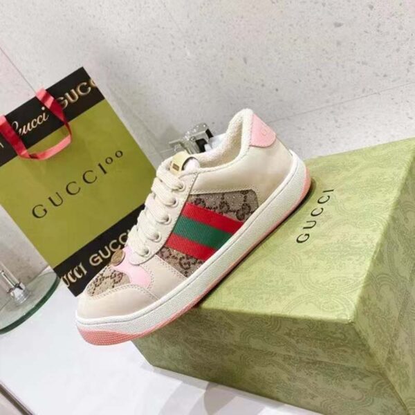 Gucci Unisex Screener Sneaker Crystals Beige Ebony GG Canvas 3.6 cm Heel (9)