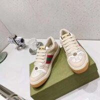 Gucci Unisex Screener Sneaker Pink Green Web Cream Scrap Less Leather (8)
