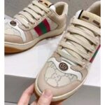 Gucci Unisex Screener Sneaker Pink Green Web Cream Scrap Less Leather - immagine 10