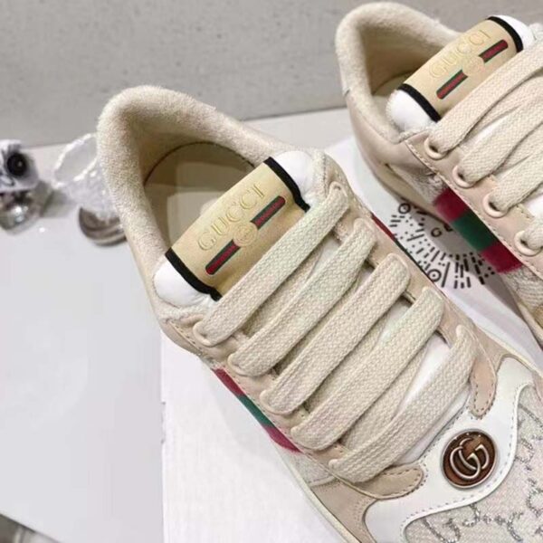 Gucci Unisex Screener Sneaker Pink Green Web Cream Scrap Less Leather (5)