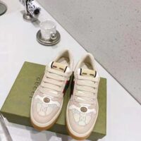 Gucci Unisex Screener Sneaker Pink Green Web Cream Scrap Less Leather (8)