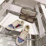 Gucci Unisex Screener Sneaker Purple Red Web Cream Scrap Less Leather - Image 3