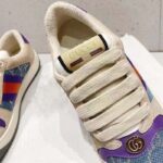 Gucci Unisex Screener Sneaker Purple Red Web Cream Scrap Less Leather - Image 8