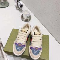 Gucci Unisex Screener Sneaker Purple Red Web Cream Scrap Less Leather (3)