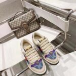 Gucci Unisex Screener Sneaker Purple Red Web Cream Scrap Less Leather - Image 2