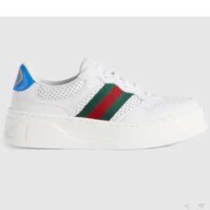 Gucci Unisex Sneaker Web White Leather Green Red Web Lace Up Flat