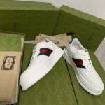 Gucci Unisex Sneaker Web White Leather Green Red Web Lace Up Flat - Image 15