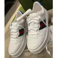 Gucci Unisex Sneaker Web White Leather Green Red Web Lace Up Flat (10)