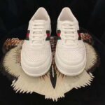 Gucci Unisex Sneaker Web White Leather Green Red Web Lace Up Flat - Image 4