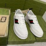 Gucci Unisex Sneaker Web White Leather Green Red Web Lace Up Flat - Image 14