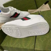 Gucci Unisex Sneaker Web White Leather Green Red Web Lace Up Flat (10)