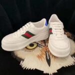 Gucci Unisex Sneaker Web White Leather Green Red Web Lace Up Flat - Image 11