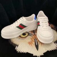 Gucci Unisex Sneaker Web White Leather Green Red Web Lace Up Flat (10)