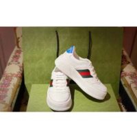 Gucci Unisex Sneaker Web White Leather Green Red Web Lace Up Flat (10)