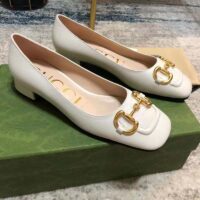 Gucci Unisex Women Ballet Flat Horsebit White Leather Low 2.5 cm Heel (4)