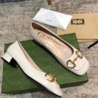 Gucci Unisex Women Ballet Flat Horsebit White Leather Low 2.5 cm Heel (4)