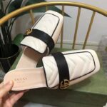 Gucci Unisex Women Slipper Double G White Leather Matelassé Chevron Flat - Image 5