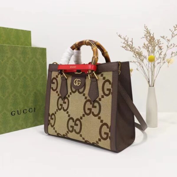 Gucci Women Diana Jumbo GG Small Tote Bag Double G Camel Brown Canvas (1)
