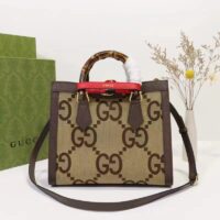 Gucci Women Diana Jumbo GG Small Tote Bag Double G Camel Brown Canvas (3)