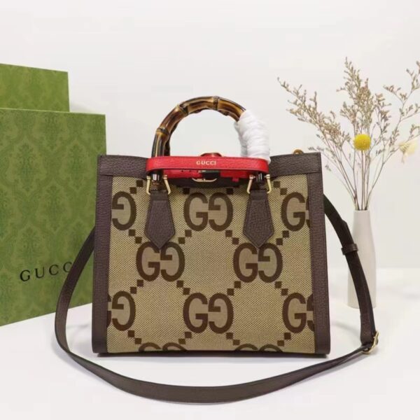 Gucci Women Diana Jumbo GG Small Tote Bag Double G Camel Brown Canvas (10)