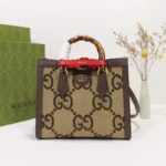 Gucci Unisex Diana Jumbo GG Small Tote Bag Double G Camel Brown Canvas - Imagen 2