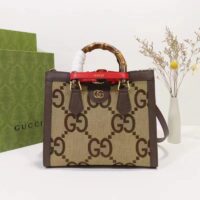 Gucci Women Diana Jumbo GG Small Tote Bag Double G Camel Brown Canvas (3)