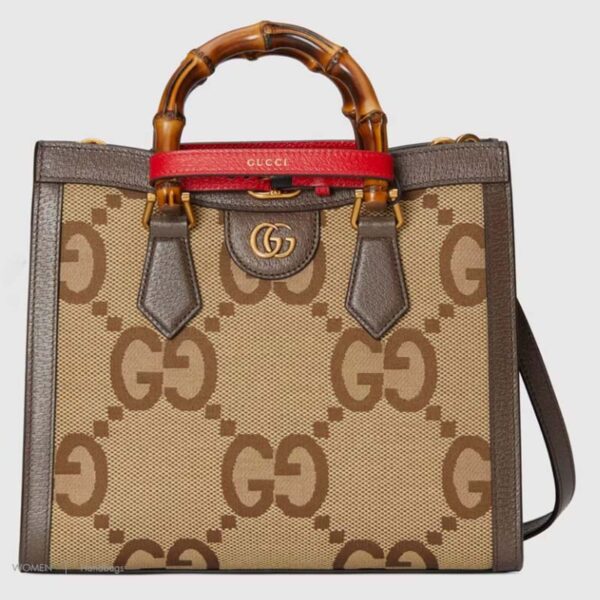 Gucci Women Diana Jumbo GG Small Tote Bag Double G Camel Brown Canvas (3)