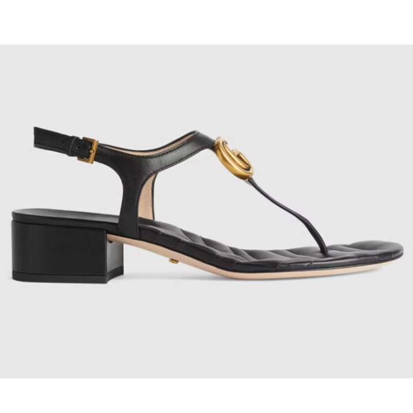 Gucci Women Double G Sandal Black Leather Double G 4.6 cm Heel (1)