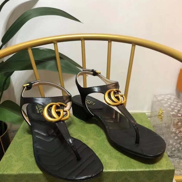 Gucci Women Double G Sandal Black Leather Double G 4.6 cm Heel (4)