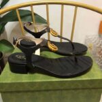 Gucci Women Double G Sandal Black Leather Double G 4.6 cm Heel - immagine 2