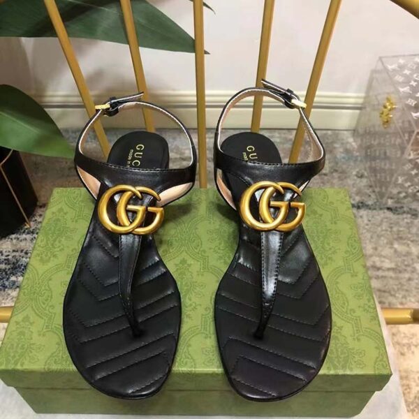 Gucci Women Double G Sandal Black Leather Double G 4.6 cm Heel (6)
