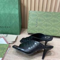 Gucci Women GG Crocodile Print Pump Black Square Toe Mid Heel (7)