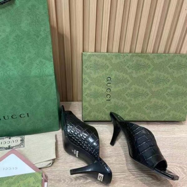 Gucci Women GG Crocodile Print Pump Black Square Toe Mid Heel (5)