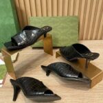 Gucci Women GG Crocodile Print Pump Black Square Toe Mid Heel - immagine 11