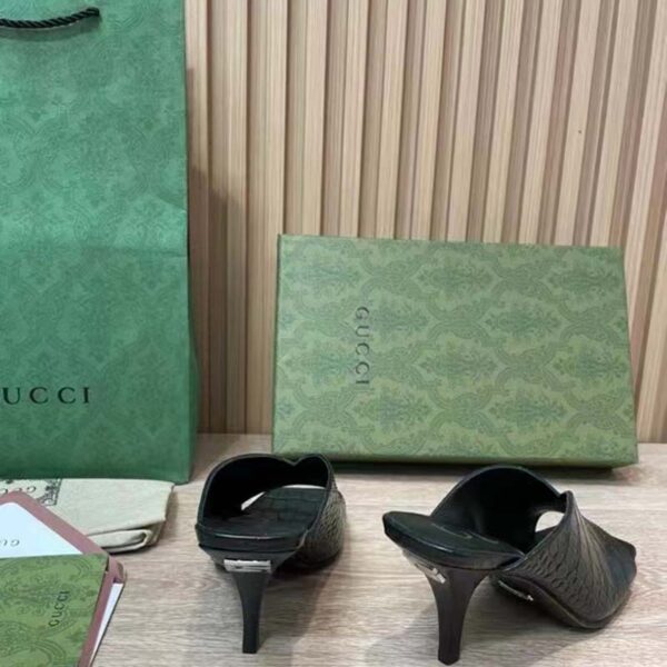 Gucci Women GG Crocodile Print Pump Black Square Toe Mid Heel (8)