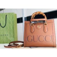 Gucci Women GG Diana Small Tote Bag Double G Brown Leather (4)